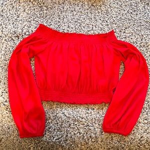 Red off-the Shoulder Long Sleeve Top